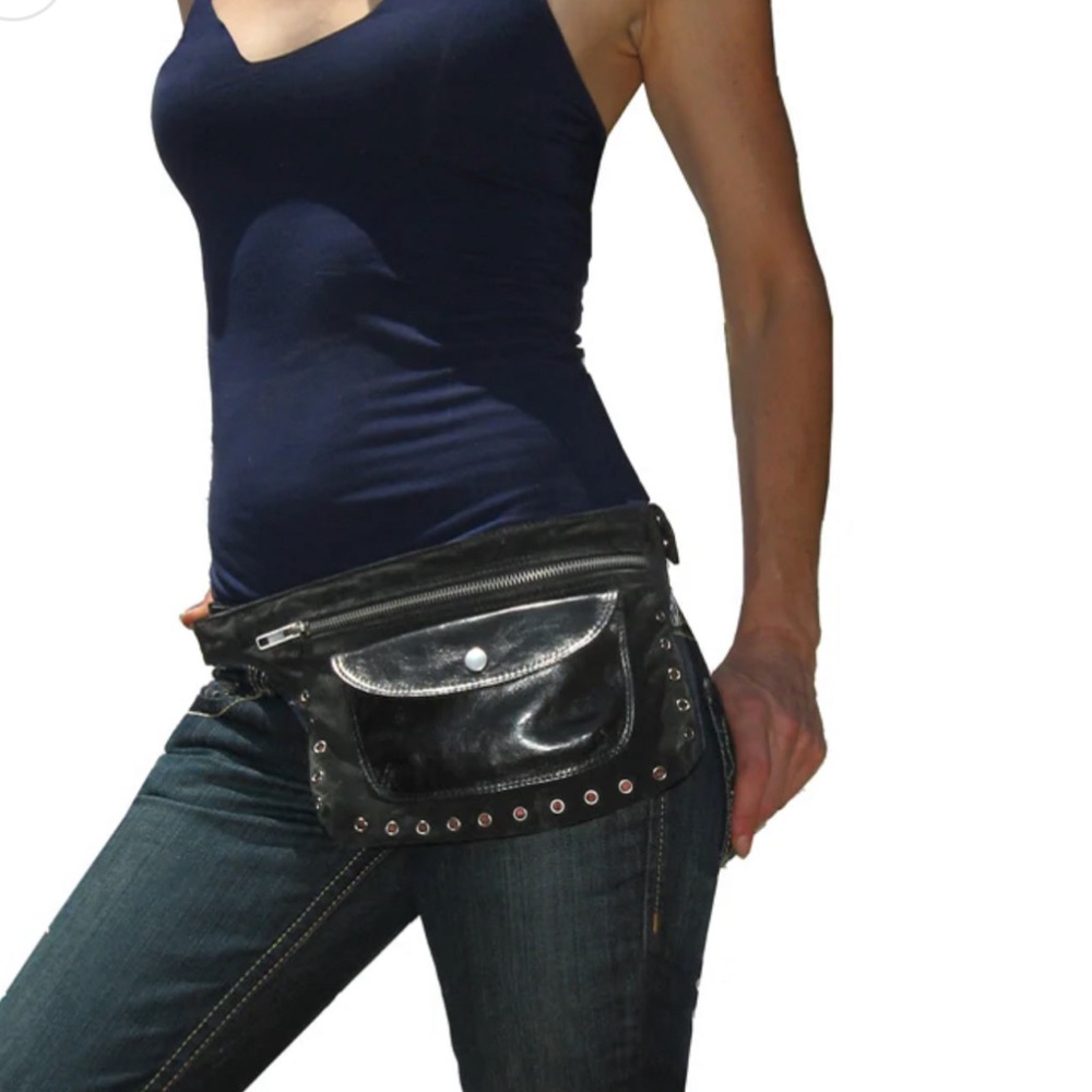 Kim White Black Suede & Leather Fanny Pack.. NEW